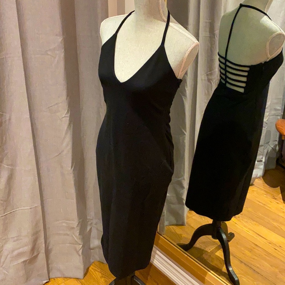 Caged back midi black dress open backless